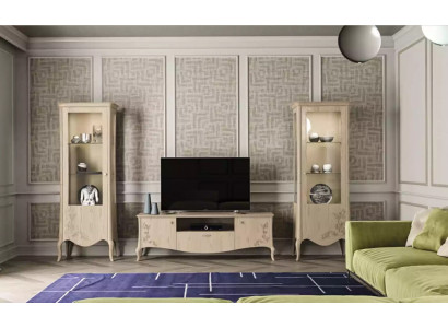 Living room RTV display cabinet sideboard shelf luxury living room beige set 3-piece.