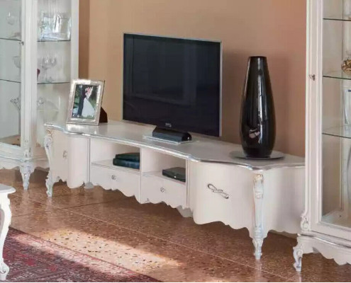 White living room wall unit luxury furniture TV stand 2x display cabinets coffee table