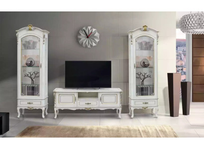 3-piece living room wall unit, TV stand, 2x display cabinet, Italian style furniture, white
