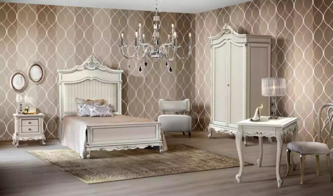 Bedroom set, modern style, bed, nightstand, desk, furniture, 4-piece set.