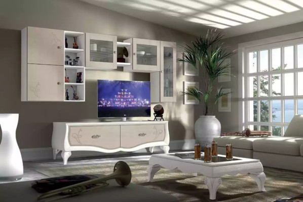 Wall unit living room luxury set display cabinet lowboard wall shelf TV 5 pcs. New
