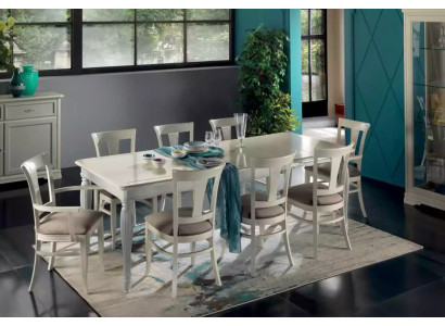Complete set dining table 8x chairs luxury dining room suite white Italy