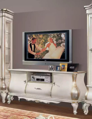 Classic white wall unit TV stands 2x display cabinets elegant 3-piece cabinet set