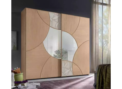 Wardrobe with sliding doors bedroom wood closet brown mirror