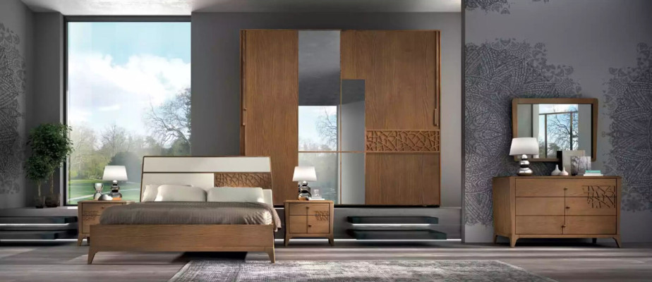 Bedroom set 6-piece luxury bed 2x nightstands wardrobe wood new