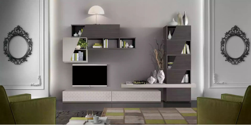 Living room wall shelves, living room cabinets, modern luxury TV design, new.