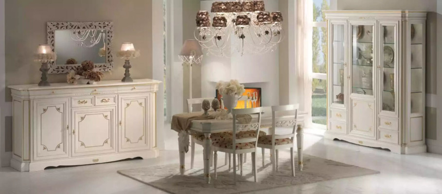 Classic display cabinet luxury white cupboard wood Italian style furniture glass