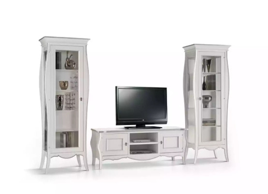 Living room wall TV stand 2x showcase shelf luxury living room white extension wall