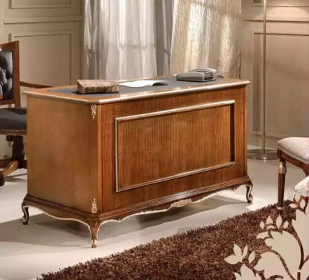 Elegant brown wooden desk with bookshelf office furniture sets, 2-piece set.