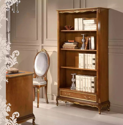 Elegant brown wooden desk with bookshelf office furniture sets, 2-piece set.