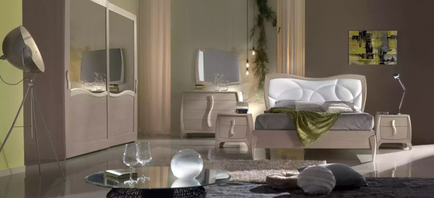 Design bed, 2x nightstands, 3-piece bedroom luxury complete set