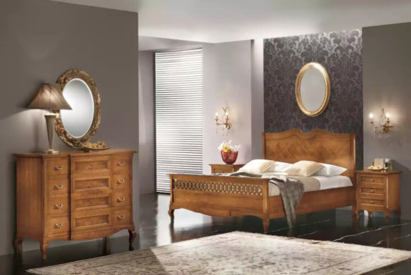 Bed 2x Bedside Tables 3-piece Italian Furniture Bedroom Wood New Set