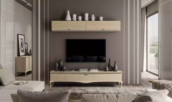 TV stand wall shelf wooden table wall shelf beige classic design new