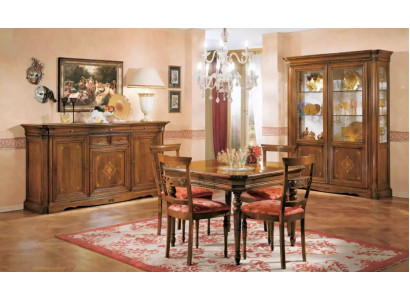 Dining table, 4x chairs, dining room set, 7-piece set, table, chair, display cabinet, wood
