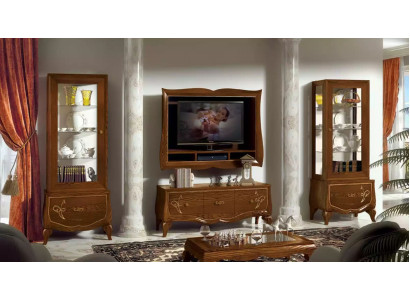 Living room wall unit RTV lowboard TV frame 2x display cabinet brown living room set 4-piece