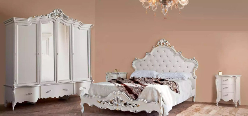 Four-door white classic wardrobe solid wood cabinet design