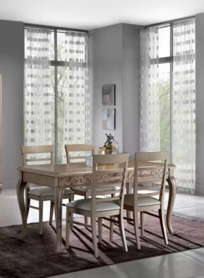 Design dining room set with dining table, 8-piece wood furniture, sideboard, 4x chairs, new.
