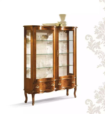 High-quality brown wooden display cabinet with glass shelves Classic furniture display cabinets