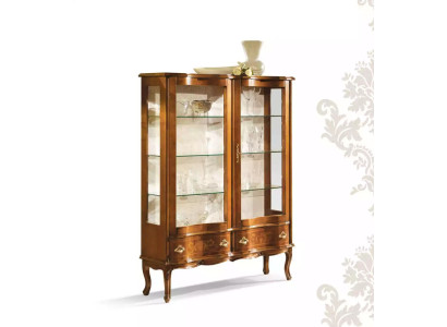 High-quality brown wooden display cabinet with glass shelves Classic furniture display cabinets