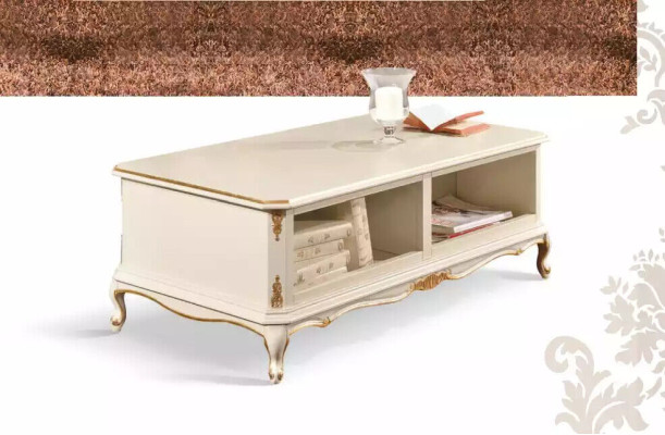 Designer white luxury coffee table for living room classic wood table