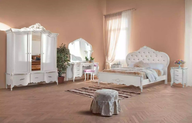 White wardrobe, solid wood furniture, bedroom, designer glass doors