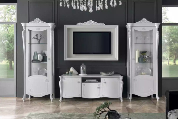 Living Room Wall White Style Design Lowboard TV Frame Glass Cabinet RTV TV New