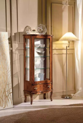 Classic display cabinet luxury furniture glass doors living room decor brown