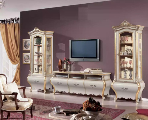 Classic Living Room Wall Unit Cabinets Vitrine Luxury Set Wooden Furniture 3-piece
