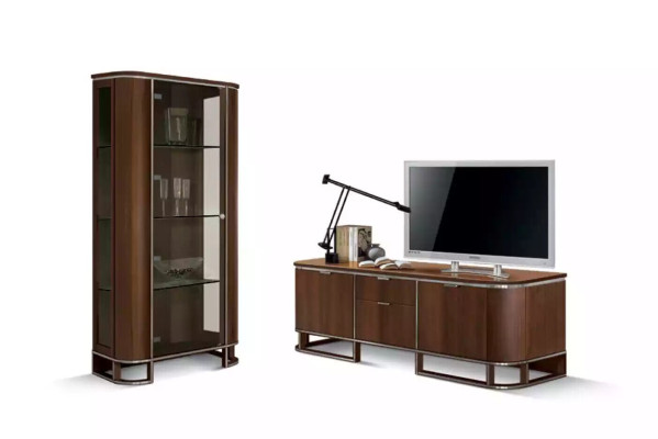 TV stand, television wall, living room wall unit, lowboard, brown high gloss display cabinet.