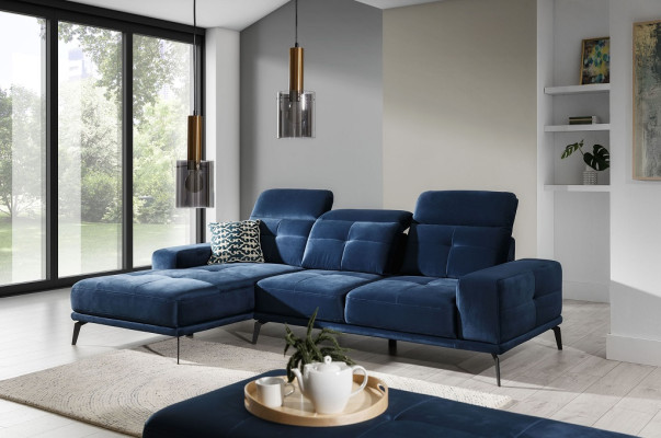 Designer sofa couch corner sofa fabric upholstery suite living landscape L-shaped blue