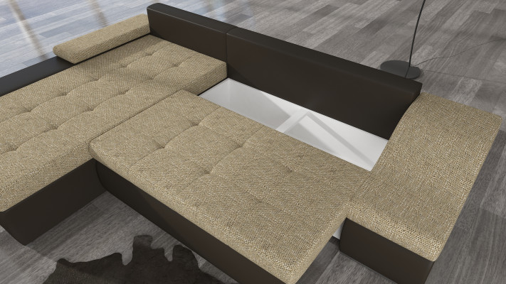 Modern corner sofa Ontario with bed function, living room couch, textile sofas, sleep.