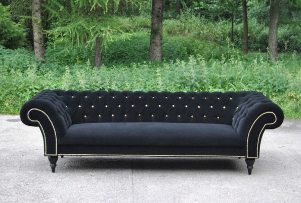 Fabric design couch upholstery textile modern sofa Chesterfield 3-seater black