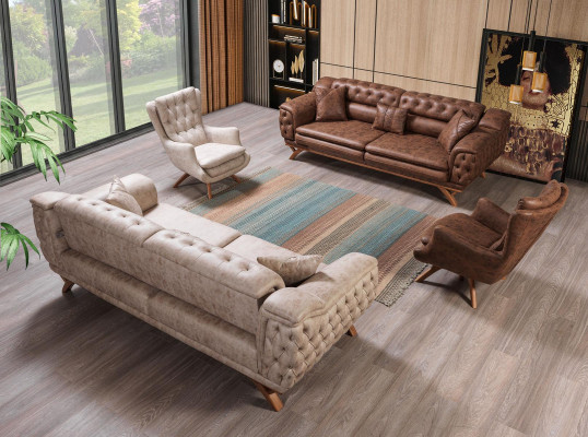 Sofa 3-seater Chesterfield fabric couch upholstered sofas faux leather couches