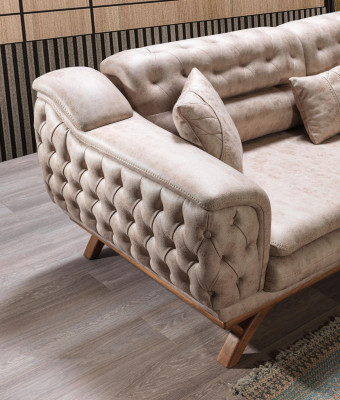 Chesterfield 3-seater beige design couches, upholstered sofas, textile couch