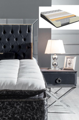 Bedroom set black metal bed 2x nightstands luxury new 3-piece set.