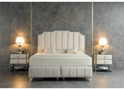 Bedroom Set Beige Metal Bed Luxury 2x Nightstands Elegant 3-piece Set