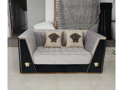 Luxury Sofa 2-Seater Furniture Design Upholstery Black Textile Velvet Sofas Couches