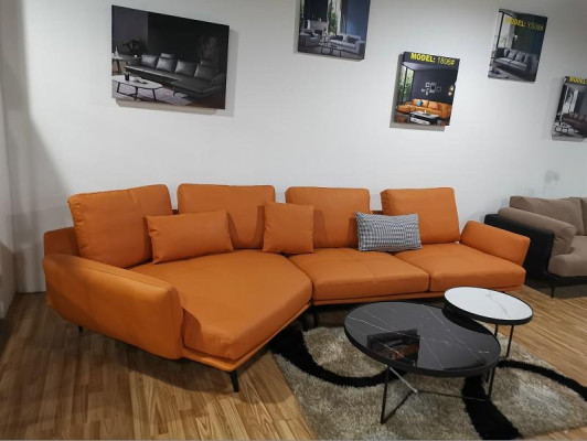 Orange sectional sofa L-shaped living room landscape sofa couch upholstery corner set leather sofas