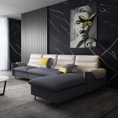 Living area couch upholstery textile fabric leather seating suite L-shape corner corner sofa