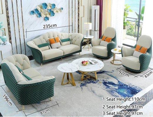 3+2+1 Seater Sofa Set Leather Sofa Couch Set Design Beige Green