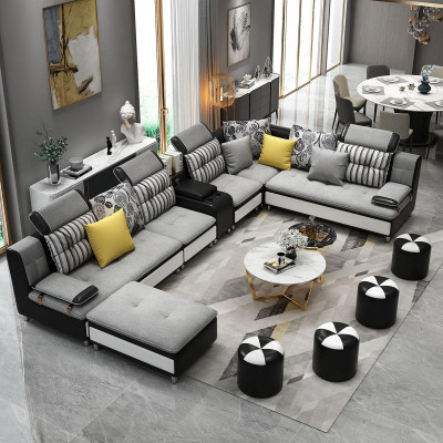 U-shaped sectional living landscape sofa couch upholstery set fabric sofas leather new