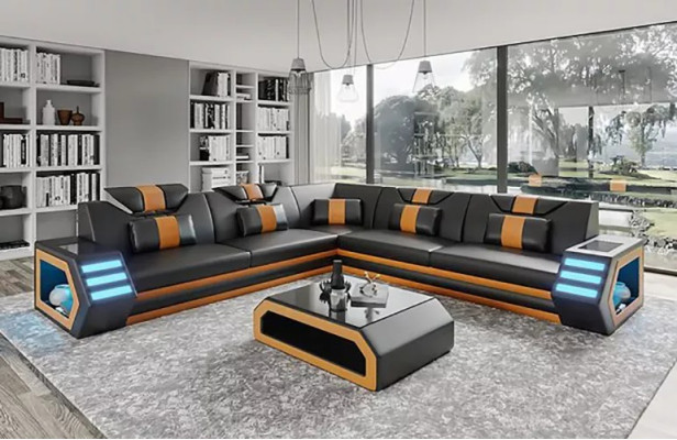 Design living room corner couch corner sofa furniture leather upholstery couch sofa L-shape + table
