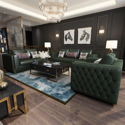Living room landscape sofa set 3+2+1 seater leather sofa couch set Chesterfield