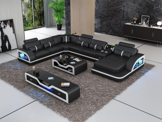 Corner unit leather sofa design corner sofa luxury living landscape LED sofa couch upholstery