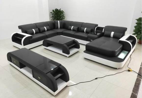 Corner sofa couch sofa LED set living landscape upholstery suite USB illuminated