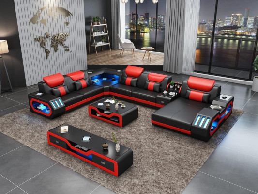 Design big sofa with USB corner sofa couch landscape U-shape leather textile corner