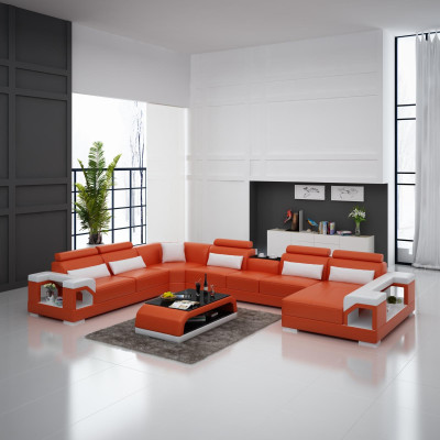 Corner set leather sofa USB LED luxury living landscape sofa couch upholstered corner sofa