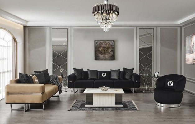 Black armchair 1-seat textile living room luxury new design armchair modern armchair