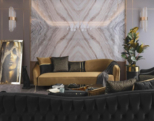 Golden fabric 3-seater upholstered textile sofa brown couch sofas furniture