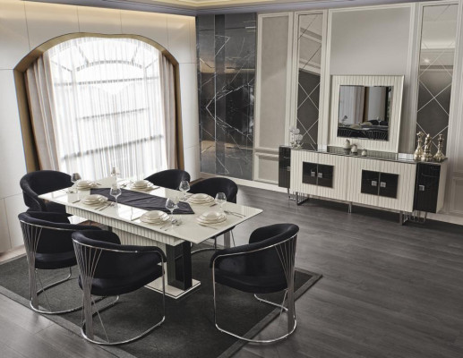 Luxury dining room set dining table with 6 chairs sideboard mirror 8-piece